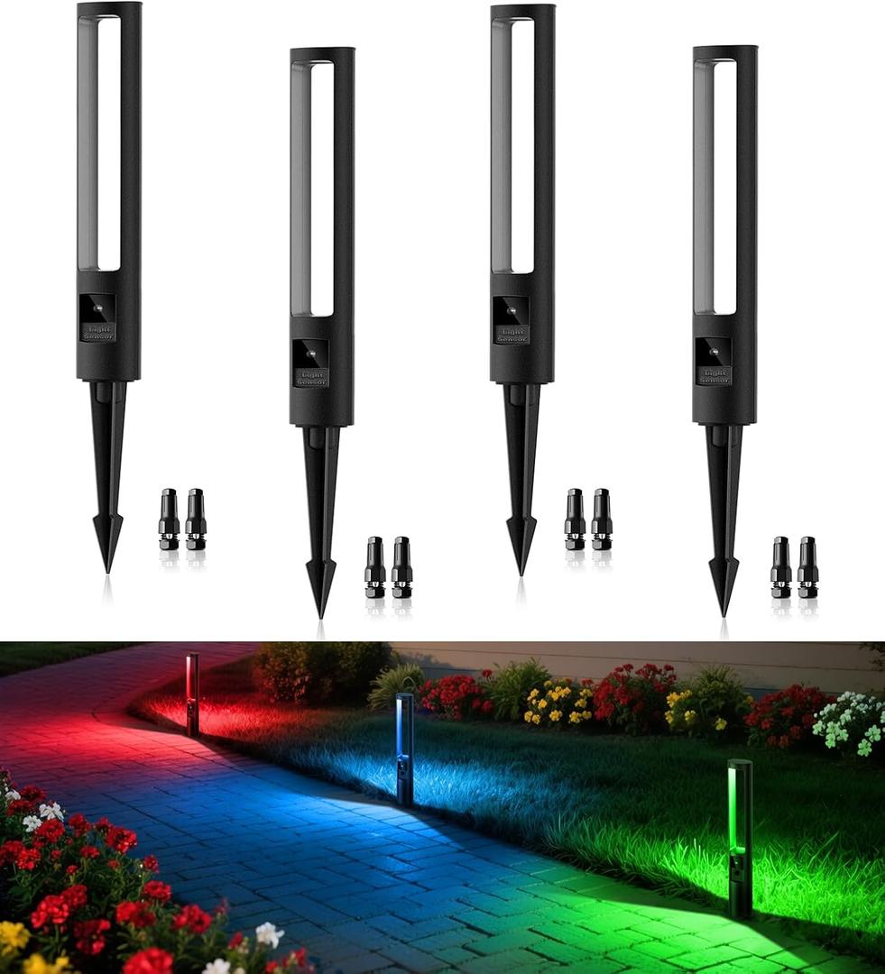 MEIKEE 5W RGB Low Voltage Landscape Lighting, 12-24V RGB Color Changing LED Pathway Lights, IP66 Waterproof Aluminum Outdoor Landscape Lights for Garden Yard Decoration 4 Pack (RGB (Red, Green, Blue))