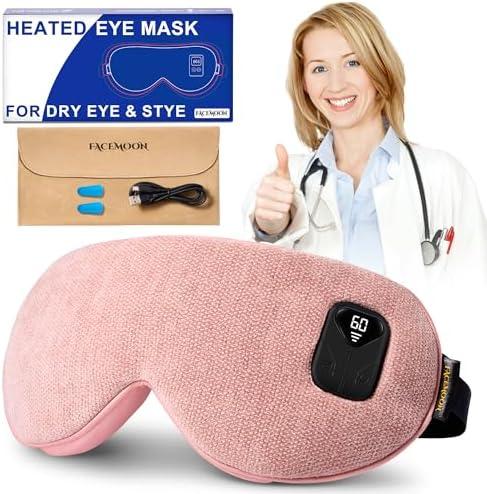 Heated Eye Mask for Warm Compress: Dry Eyes Blepharitis Stye Moist Hot Relief,1500 MAh - Electric Cordless Heating Pad for Traveler Computer Tied Eyes - Rechargeable Washable Pink