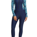 Womens Full Body Zip Front Rash Guard Long Sleeve One Piece Bathing Suit with Built in Bra UPF50+ Surf Swimsuit, Large