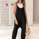 ANRABESS Jumpsuits for Women Casual Summer Overalls Sleeveless Spaghetti Strap Romper Jumpers Trendy Beach Vacation Outfits (Black, L)