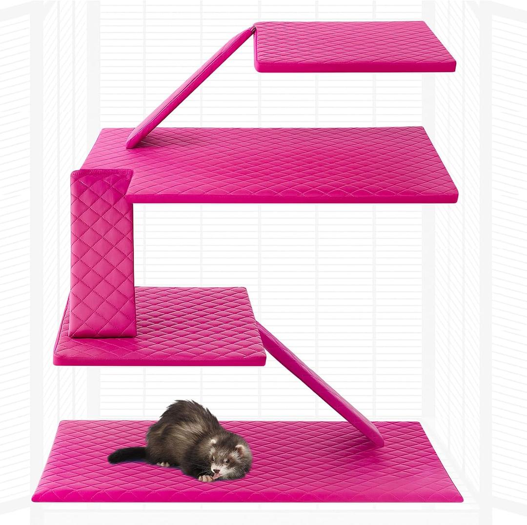 Beeveer 7 Pcs Winter Ferret Cage Liner Set Washable Ferret Pads Bedding Cage Accessories for Small Animals Hamster Rats Chinchillas Hedgehogs Guinea, Stain-Resistant Material(Light Pink)