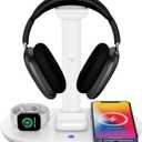 4 in 1 Wireless Charger with Headphone Stand Headset Holder & Station Dock for Apple Watch, AirPods Max/Pro/Pro 2/AirPods 4/ iPhone 16/15/14/13/12 LG, Samsung Galaxy, Huawei