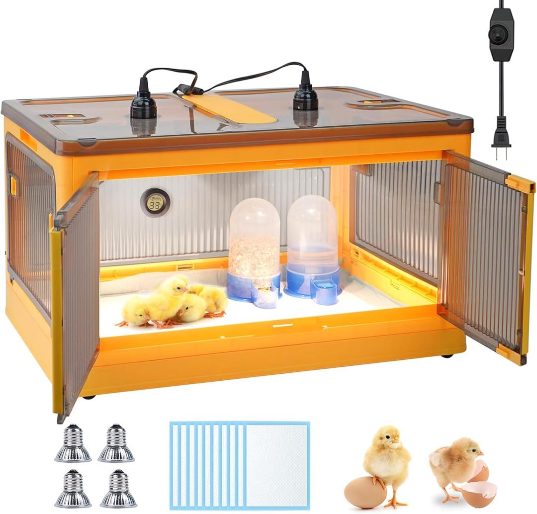 Chicken Brooder Box for Chicks Chicken Brooder Box Kit with Heater Chicks Warmer Brooder Plate Ducks Tent Pen Thermometer for 20 Ducks Bedding Indoor Quail Brooder (23.62x16.53x13 Yellow)