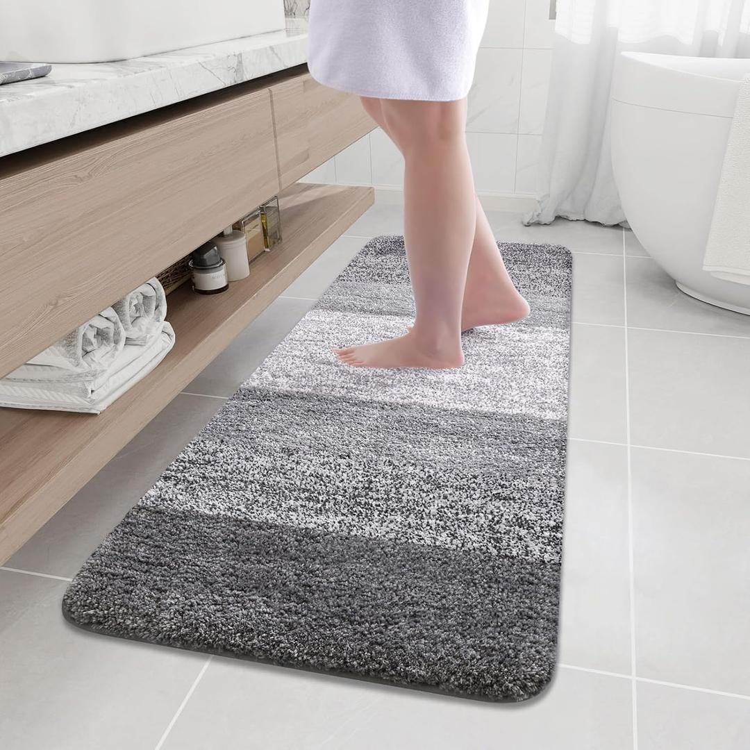 Arotive Microfiber Bathroom Rugs, Shaggy Soft and Absorbent Bath Rug, Non-Slip, Thick Plush Machine Washable Dry Bath Mats for Bathroom, Tub and Shower, 59x20, Grey, Rectangular