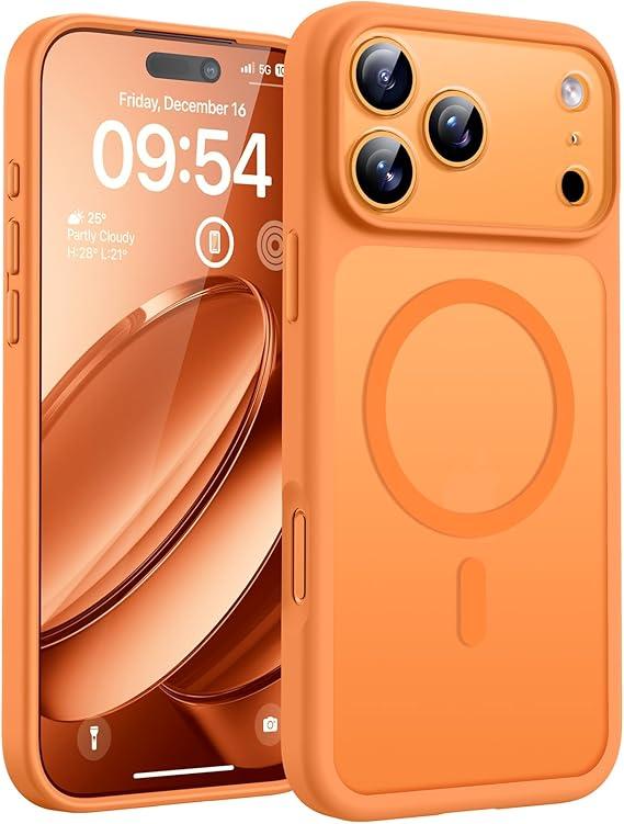 TOCOL for iPhone 17 Pro Case, Full Camera Protection, Builtin Magnetic Ring, Compatible with Magsafe Charger, Drop Protection, Translucent Matte Phone Case for iPhone 17 Pro 6.3 inch (Orange)