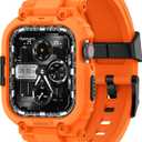 amBand Bands Compatible with Apple Watch 9/8/7 45mm, M1 Sport Series Rugged Case with TPU Strap Military Protective Tough Cover Bumper for iWatch SE3/SE2/SE/6/5/4 44mm Men Orange
