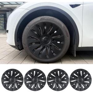 Tesla Model Y Wheel Covers 19 Inch 2020-2024 Full Fit Hubcaps with Left-Right Aero Symmetry, Reduced Wind Drag Includes Tire Repair Kit Tesla Model Y Accessories