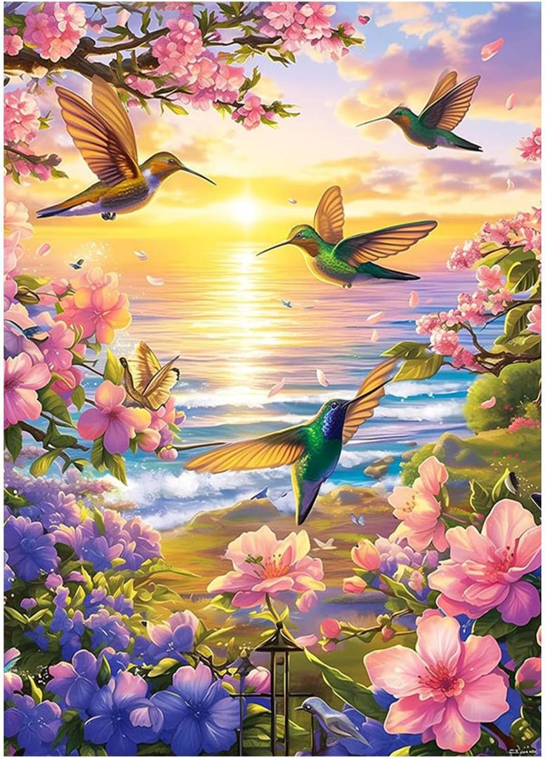 Dimensean Counted Cross Stitch Kit for Beginners, 11CT Unprinted Cross-Stitch Kit Easy Patterns Needlepoint Kit Cross Stitching Embroidery Kit Supplies-Seaside Flowers, Birds 18x18 inch