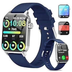 TRAUSI Smart Watches for Men Women, 1.83 inches HD Smartwatch with 120 Sports Modes, Heart Rate/ Sleep Monitor, IP67 Waterproof, Bluetooth Call and Music Control (Dark Blue)