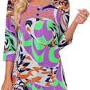 BAISHENGGT Womens Tops 3/4 Sleeve Round Neck Casual Tunic Tops Fall Fashion 2025 Dressy Casual Blouses (X-Large, Purple Pattern)
