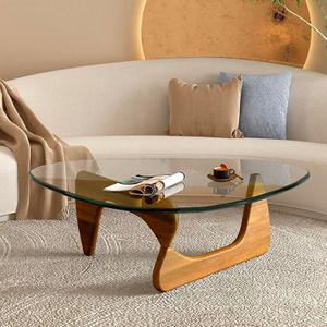 Coffee Tables for Living Room - Triangle Glass Coffee Table with Wooden Base Mid-Century Modern Abstract End Table for Study Room Office Hotel Balcony (Walnut Transparent, Small 32.2 * 22.4 * 16in) (32.3*22.4*16)