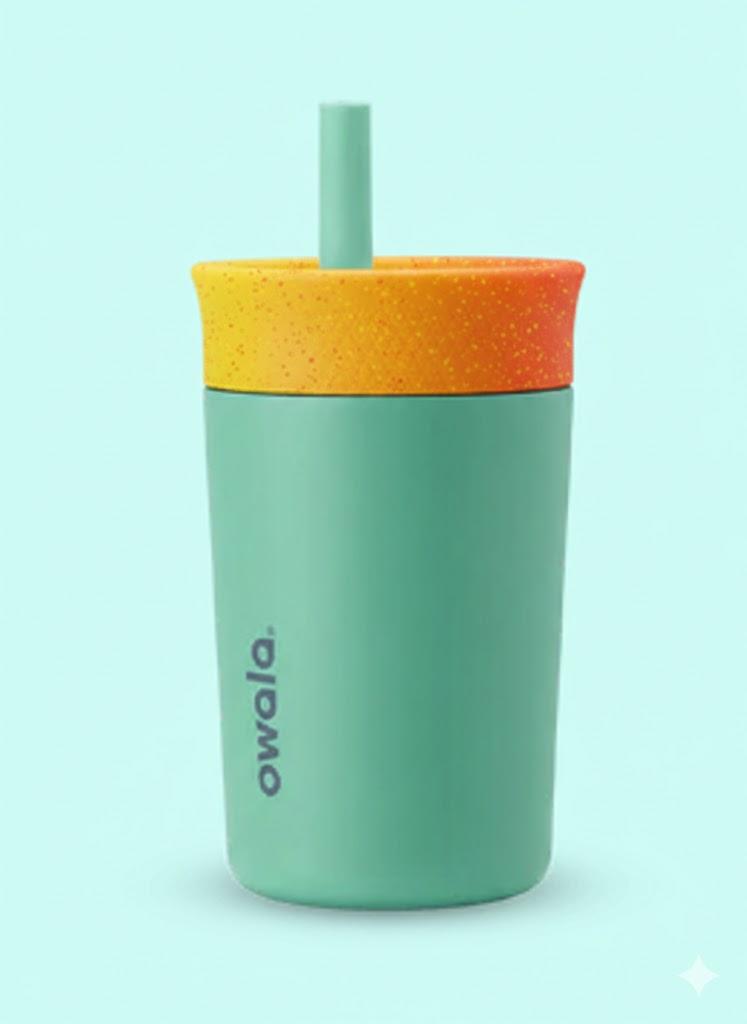 Owala Kids Insulation Stainless Steel Tumbler with Spill Resistant Flexible Straw, Easy to Clean, Kids Water Bottle, Great for Travel, Dishwasher Safe, 12 Oz, Pink and Purple (Lilac Rocket)