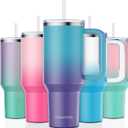 40 oz Tumbler with Handle and Straw Lid Insulated Tumblers Cups with Lids Straws Double Wall Vacuum Stainless Steel 40oz Tumbler Travel Mug Gifts for Men Women Him Her (Ocean Dream)