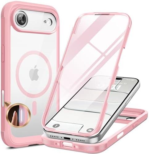 Miracase Magnetic for iPhone Air Case 6.5" [Compatible with MagSafe] Full-Body Phone Case with Built-in Glass Screen Protector & Camera Control,Drop Proof iPhone 17 Air Case Cover, Pink
