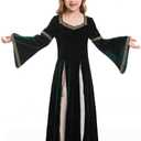 Girls Ren Faire Dress Elf Ears Kids Medieval Renaissance Costumes Victorian Halloween Outfits Over 3 Years (X-Large, Green)