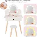 Leeshyah Kids Vanity Set for Little Girls with Touch-Button 3-Color Light Mirror, Wooden Pretend Play Makeup Table with 11 Accessories, Toddler-Sized Beauty Desk for Ages 3+, 14 inches x 21.7 inches x 34.6 inches
