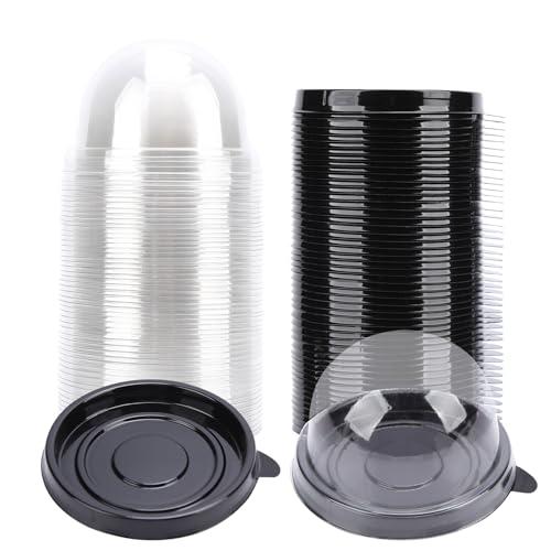 200 Pcs Clear Plastic Mini Cupcake Containers, Single Cupcake Boxes with Dome Lids, Disposable Muffin Pastry Dessert Holders for Wedding, Birthday, Party, and Bakery (Black)