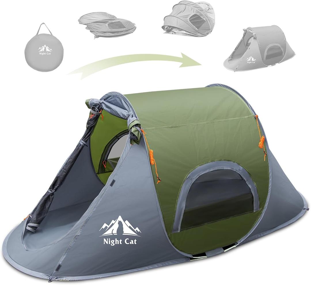 Night Cat Pop-up Camping Tent: 1 Person Tent Waterproof Instant Easy Setup Outdoor Tent (Army Green)