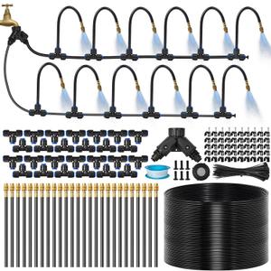 120Ft 1/4" Drip Irrigation System for Garden 26 Adjustable Copper Nozzles, Automatic Atomizing Sprinkler System for Outdoor Plants Raised Bed, Yard, Potted Plants & Lawn