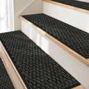 JSEI Stair Treads for Wooden Steps, 14 Pack 9" X 28" Non-Slip Machine Washable Carpet Stair Treads with TPE Backing, Soft Indoor Stair Rug Runner for Kids Elders & Pets, 100% Polyester, Dark Grey