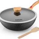 Nonstick Wok Aluminium Die-casting Chinese Wok, Scratch Resistant With Lid and Spatula, PFOA-Free, Dishwasher Safe & Induction Bottom,12 Inch,6L,Large Capacity