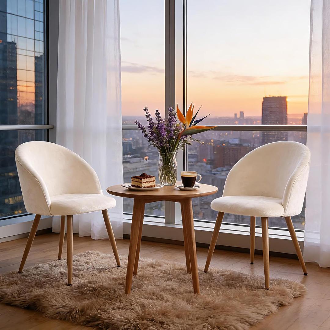 Lightdot Dining Chairs Set of 2, Velvet Comfortable Seats, Mid-Century Modern Living Room Chairs, Upholstered Kitchen Chairs with Wood-Grain Metal Legs for Dining Table, Bedroom, Easy Assembly, Beige, 20"W x 19"D x 31.5"H