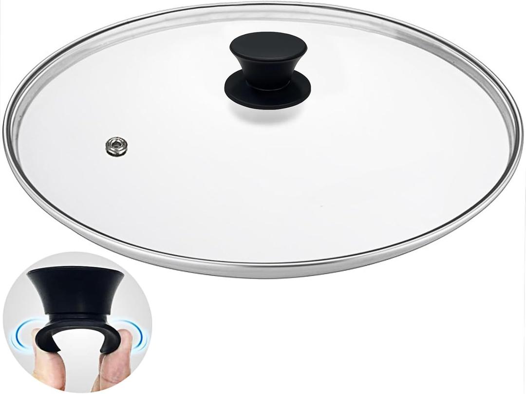 Glass lid for Large Pots and Pans, 13.25 Inch 33.7 cm Cover for Replacement, Clear Commercial Lid for Cookware Cooking, Frying Pans, Wok (Black)