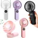 Pack of 4 Portable Handheld Fan with Lanyard 5 Speeds Neck Mini Foldable 180 Rechargeable Battery Operated Lash Quiet Small Personal Fan for Makeup Lash Travel Outdoor Office Camping