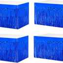 4 Pack 29x108 Inch Metallic Foil Fringe Tinsel Table Skirts for Rectangle Tables Streamer Curtains Backdrop for Wedding, Birthday, Parade Floats, Christmas, Halloween Party Decoration(Blue)