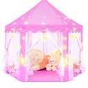 KIXINWA Pink Princess Tent for Girls, Kids Play Tent with LED Large Star Lights, Castle Playhouse Tent for Children Toddlers Indoor Outdoor Games, 55×53 Inches