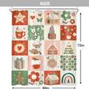 Newsely Retro Christmas Shower Curtain 60Wx72H Inch Merry Xmas 70s Cute Deer Snowflake Flower Rainbow Checkered Shower Curtain Bathroom Set Kids Girls Waterproof Bath Decoration Accessories Home Decor