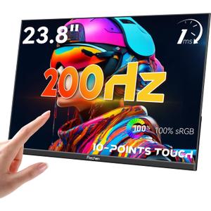 Prechen 23.8" 200hz Portable Touchscreen Monitor 99% sRGB VA FHD 1080P, VESA, Built-in Speaker, w/90Adjustable Stand USB-C HDMI External Second Touch Screen Display for Laptop/PC/Phone