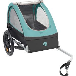 Single & Double Passenger Childrens Foldable/Collapsible Tow Behind Bike Trailer with 16" Wheels, Safety Reflectors & Rear Storage Compartment (Blue Ridge)