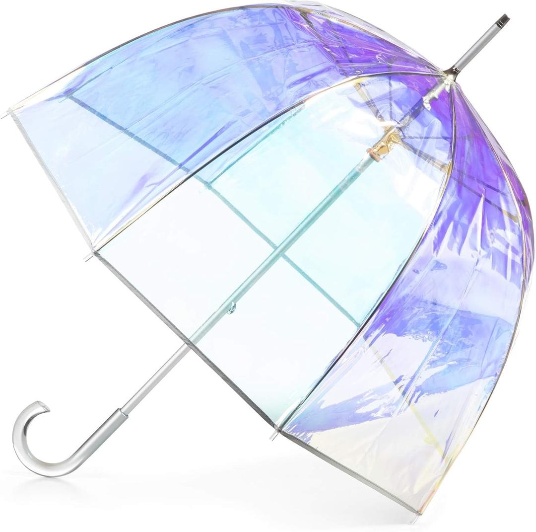 totes Adult Clear Bubble Umbrella with Dome Canopy and Lightweight Wind and Rain Protection (Adults - 51" Canopy, Iridescent)