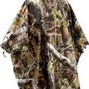 AUSCAMOTEK Camouflage Rain Poncho Hooded Waterproof Camo Raincoat with Blind Pattern for Hunting Hiking Camping Fishing (One Size, Woodland-green)