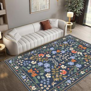 Azadx Living Room Rug 5x7 Rug Washable Area Rug Floral Rugs with Rubber Backing Non-Slip Large Rugs for Living Room, Bedroom, Farmhouse, Dining Room (Dark Blue-green)