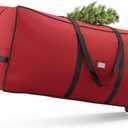 SONGMICS Christmas Tree Storage Bag with 1.6-Inch Wheels, Rolling Storage Bag, up to 9 ft, For Disassembled Holiday Tree, Length-Adjustable Handles, 600D Oxford Fabric, Cherry Red URXS004R01