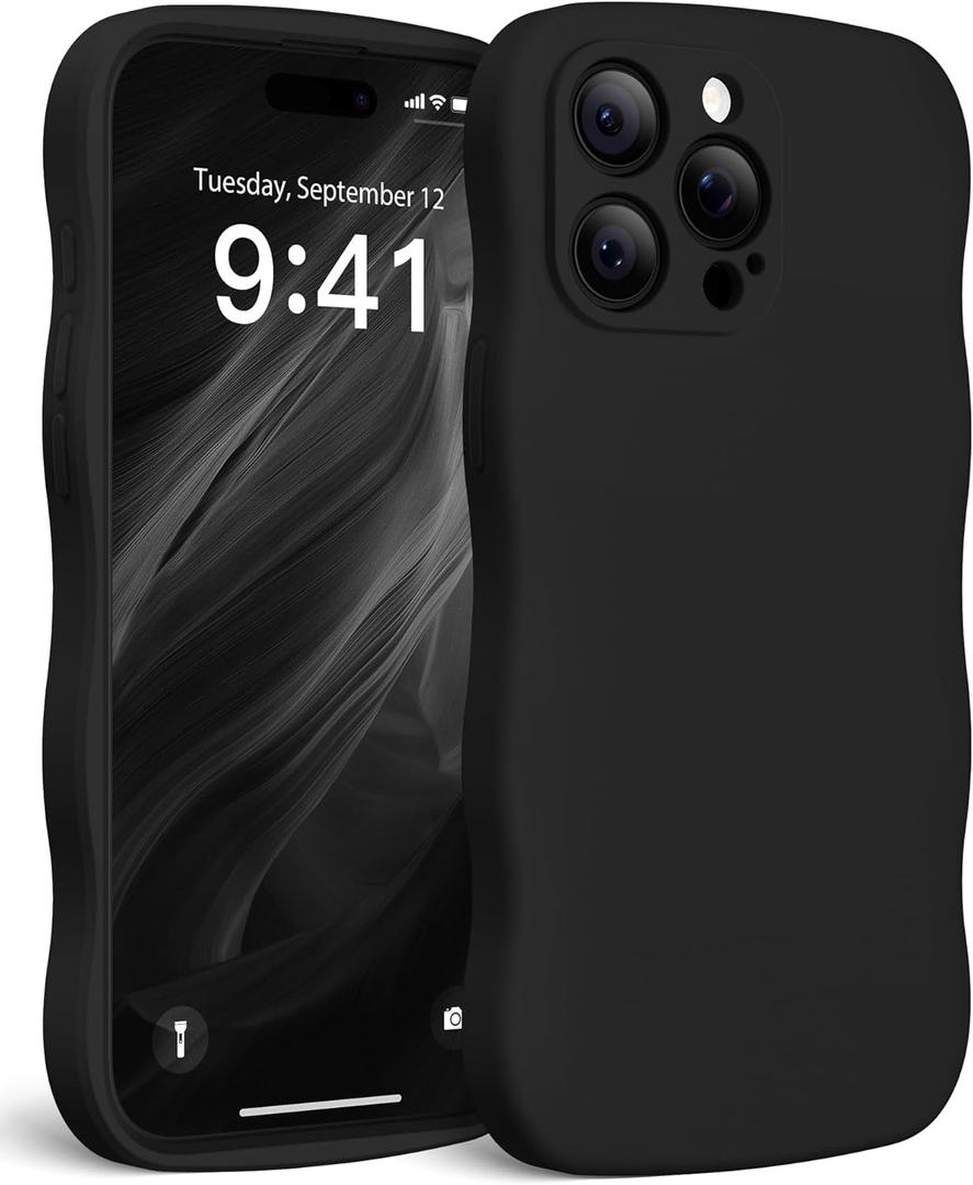 Magnetic for iPhone 15 Pro Max Case, [Full Camera Protection][Compatible with MagSafe] Cute Wave Frame Silicone Shockproof Protective Phone Case for iPhone 15 Pro Max 6.7",Black