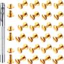 Hotop 60 Pairs Gold Chicago Screws Brass Chicago Screws Solid Rivets for Belts Binding Stud Tools Leather Fasteners Rivets Belt Strap with Hole Punch Tool for DIY Jean(Gold,Mixed Size)