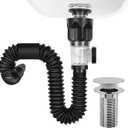 Bathroom Sink Drain Kit, Flexible P-Trap Drain Pipe with Pop Up Stopper
