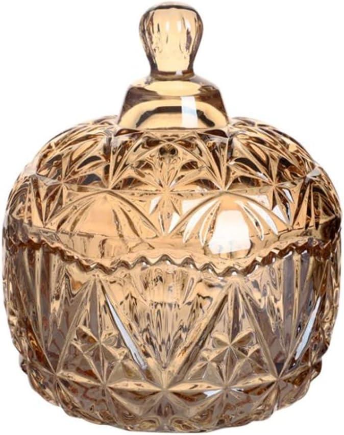 Crystal Candy Jar with Lid Glass Candy Dishes Sugar Bowl Chocolate Cookie Jar Food Containers Wedding Candy Buffet Jar Decorative Jewelry Box for Home Office Desk (Amber)