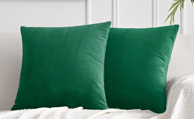 JELLYMONI Velvet Throw Pillow Covers Set of 2, 16 x 16 Inch Emerald Green Decorative Cushion Covers, Soft Square Pillowcases for Sofa, Couch, Bed No Insert Included