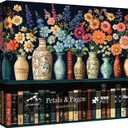 Wildflower Puzzles for Adults 1000 Pieces, PICKFORU Vintage Flower Book Puzzle, Wildflower Pages Jigsaw Puzzle for Book Lover, Floral Art Bookshelf Library Puzzles