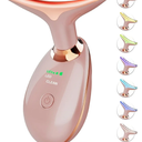 Red Light Therapy for Face and Neck, 7 Color Face Massager Tool for Wrinkles, Double Chin, Vibrating Facial Massager with Thermals for Skin Care, Rose Gold