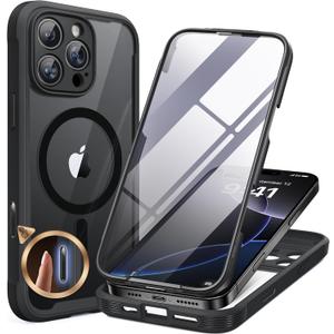 Miracase Magnetic for iPhone 16 Pro Case Full-Body Phone with Built-in Glass Screen Protector, [Compatible with MagSafe] Military Drop Proof 16 Pro Cover Bumper 6.3 inch, Black