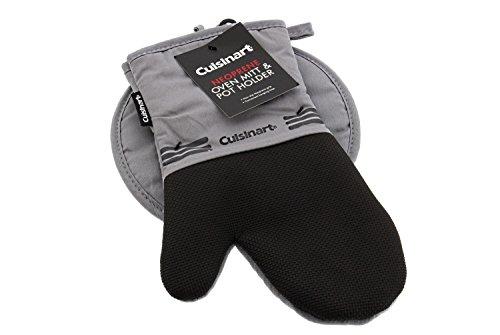 Cuisinart Oven Mitt & Potholder Set w/Neoprene for Easy Gripping, Heat Resistant up to 260 degrees C, Grey
