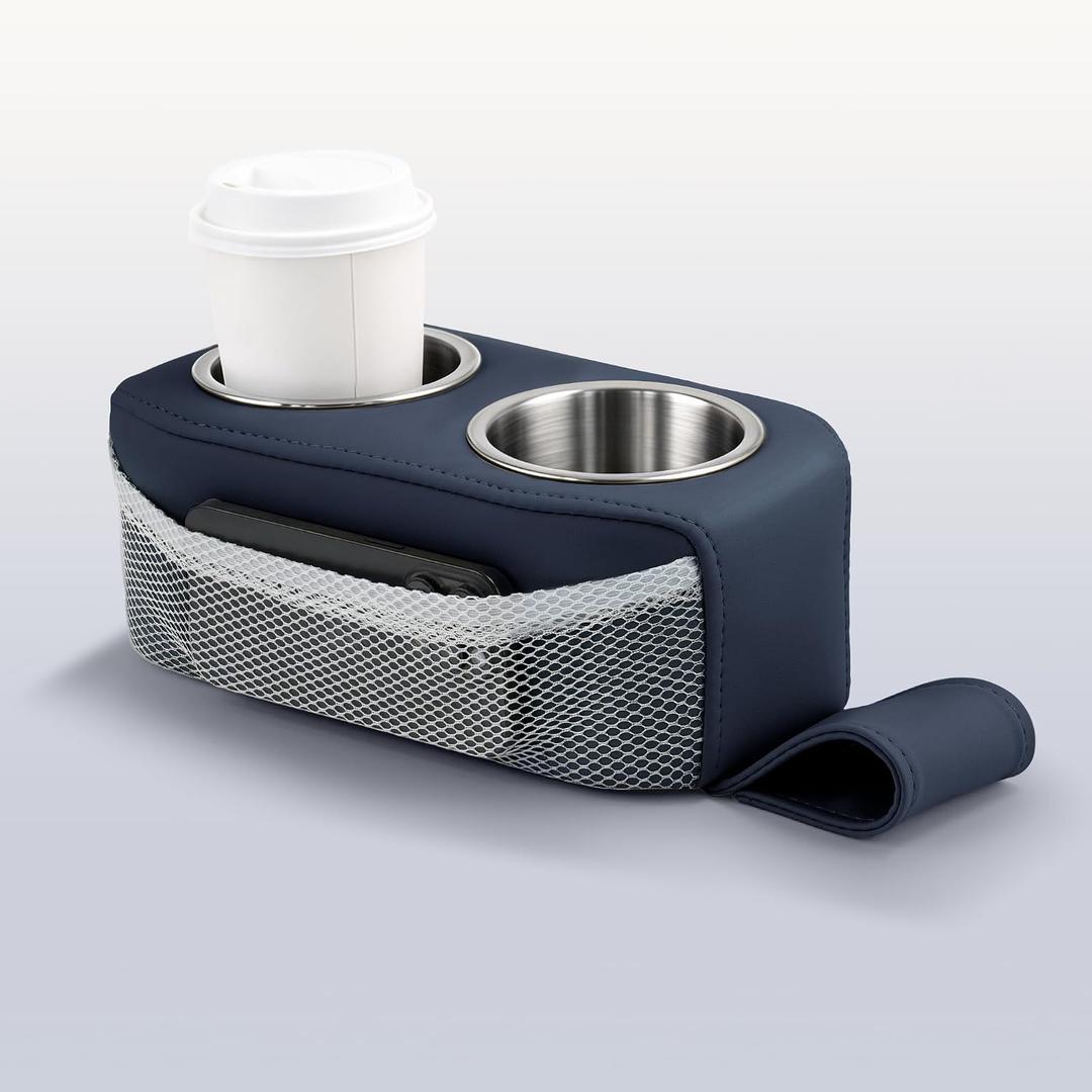 Pontoon Cup Holder, Stainless Steel Double Drink Holder with Side Pocket, Pontoon Boat Cup Holders for Boat Seat,RV,CarBlue