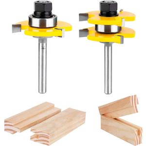 KOWOOD Tongue and Groove Set of 2 Pieces 1/4 Inch Shank Router Bit 3 Teeth Adjustable T Shape Wood Milling Cutter
