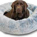 Best Friends by Sheri The Original Calming Donut Dog and Cat Bed in Shag Fur, Denim Blue, Large, 36x36 (36.0"L x 36.0"W x 9.0"Th, Denim Shag)
