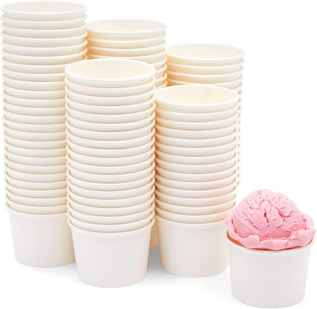 Juvale 100-Pack Disposable Paper Ice Cream Cups, 5oz Dessert Bowls for Sundae Bar, Frozen Yogurt (White Paper Cups)